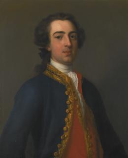 Enoch Seeman - Portrait Of A Gentleman, Half-Length, In A Blue Coat And Red Waistcoat With Gold Brocade
