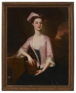 Enoch Seeman - Portrait Of Katherine Watson Southwell (D. 1765) Holding A Book, Three-Quarter-Length, Before A Landscape