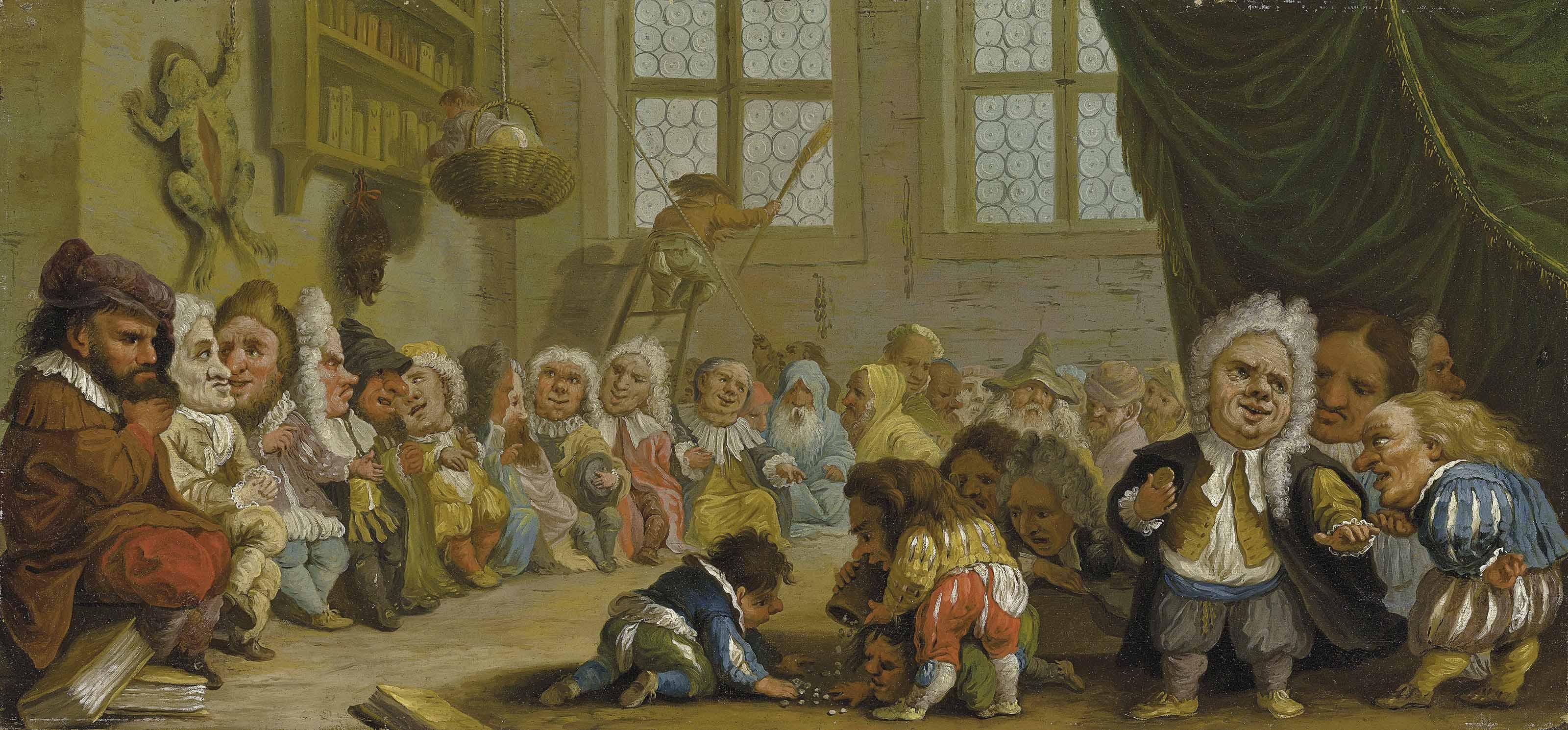 Enrico Albricci - An assembly of dwarves, in an interior