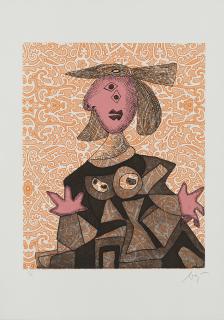 Enrico Baj - Cartella contenente 10 acqueforti a colori, cm 70x50