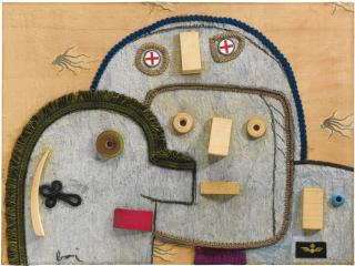 Enrico Baj - Riunioneacrylic, Collage, Wood, Cotton, Passementeries, Colored Plastic And Silver Thread On Fabric. Executed In 1973