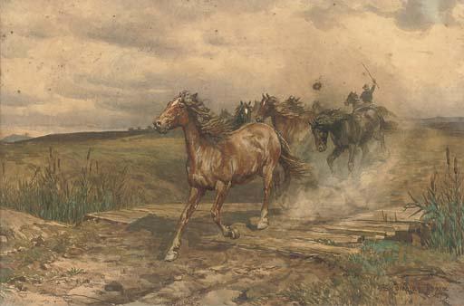 Enrico Coleman - A Buttero Rounding Up Horses In The Roman Campagna