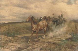 Enrico Coleman - A Buttero Rounding Up Horses In The Roman Campagna