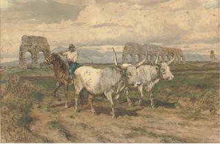 Enrico Coleman - A Buttero With His Buffalo In The Roman Campagna