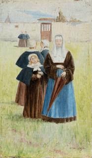 Enrique Atalaya - A religious sister with boarders in a couvent