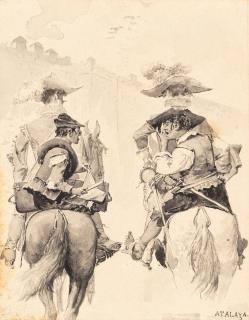 Enrique Atalaya - Two horsemen with their page