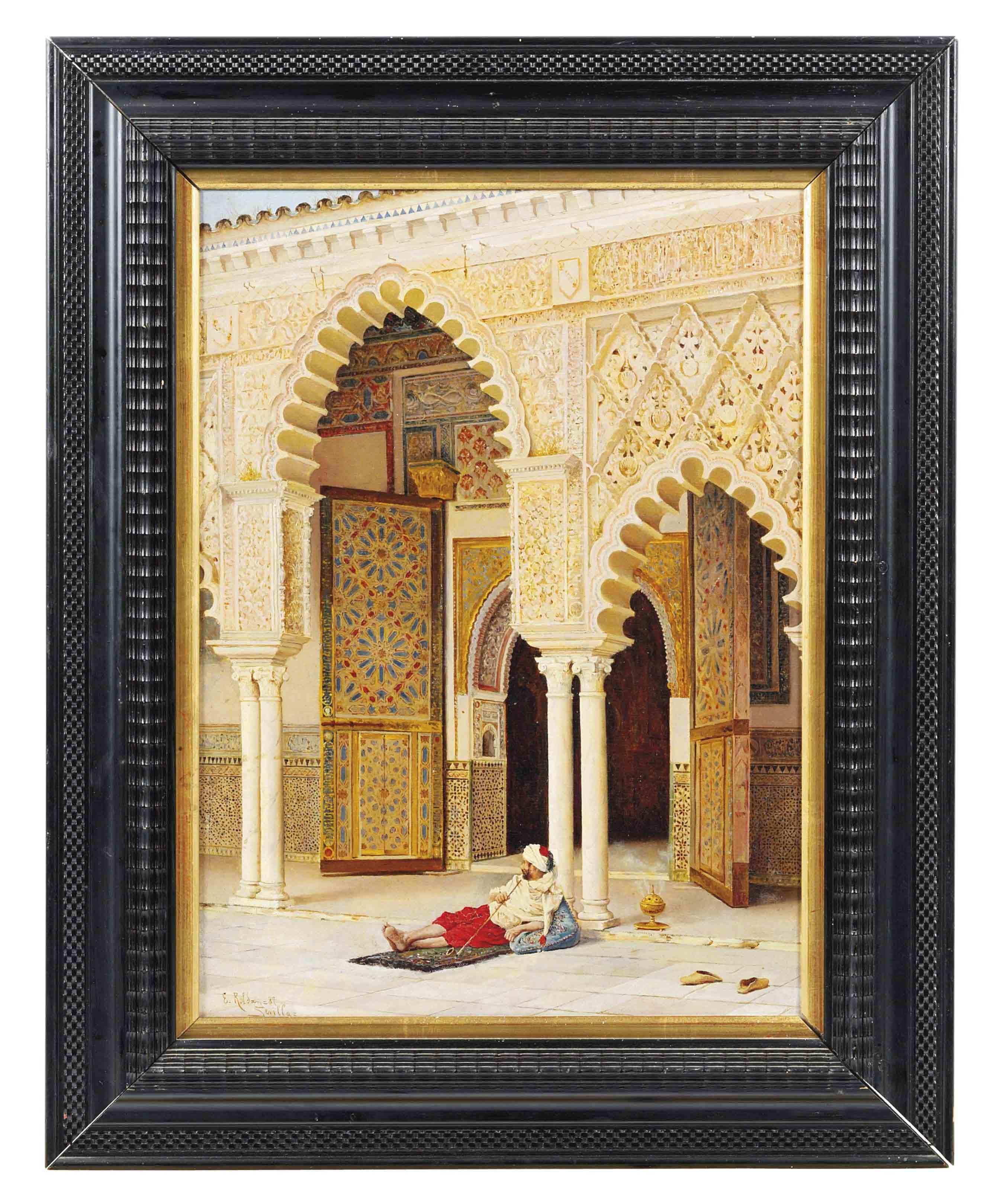 Enrique Roldan - A man smoking a pipe in the Alcazar, Seville