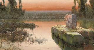 Enrique Serra y Auque - Sunset on the Pontine marshes, Rome