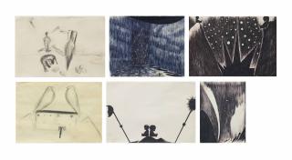 Enzo Cucchi - (i)  Untitled (from the series Solchi d\'Europa)   (ii)  Untitled   (iii)  Untitled (Paysage)   (iv)  Untitled   (v)  Untitled   (vi)  Untitled