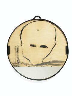 Enzo Cucchi - Senza Titolo #2Signed And Dated 1989 On The Reverse; Pen And Pastel On Paper, Mirror, Glass And Metal Frame.