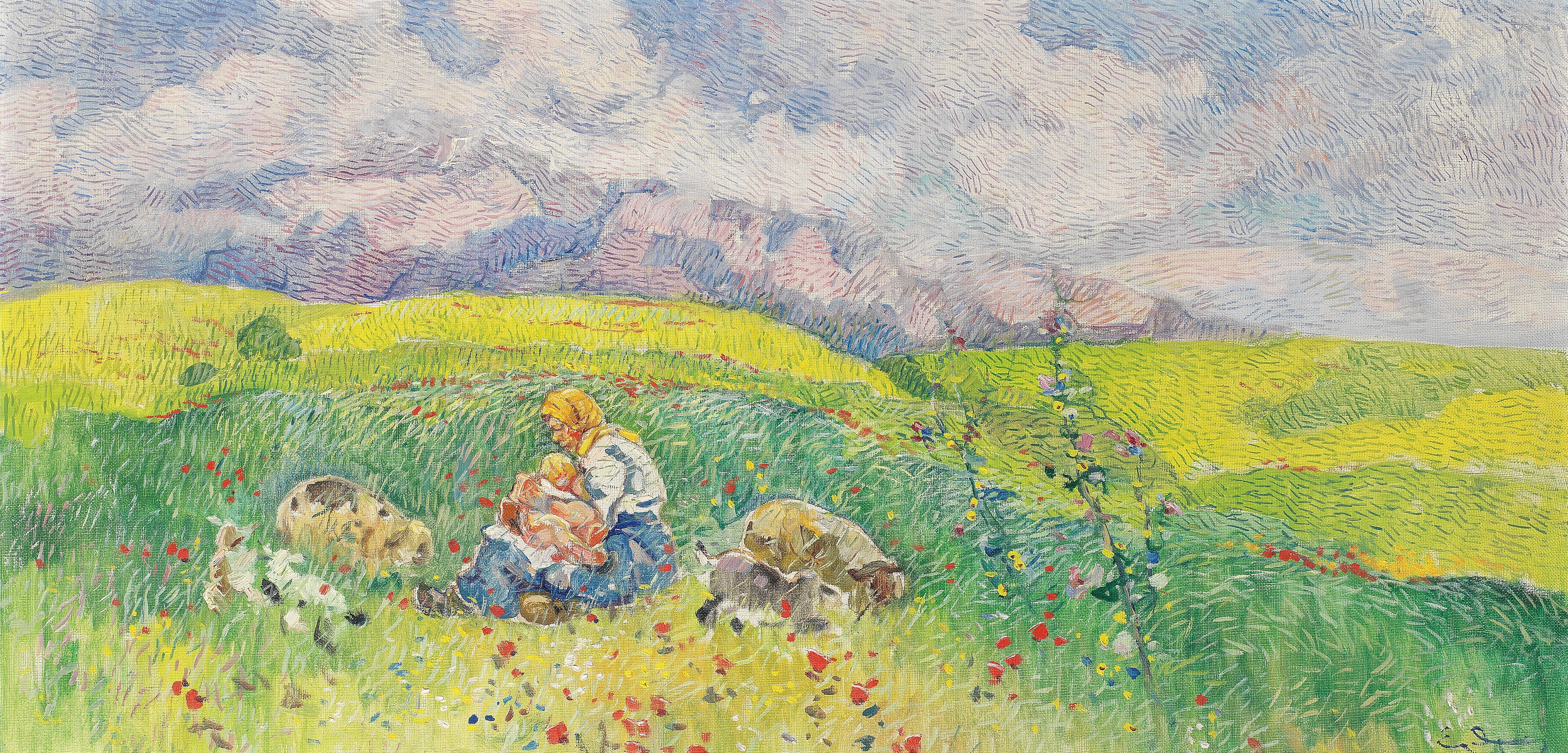 Epaminondas Thomopoulos - Mère avec enfant dans les champs