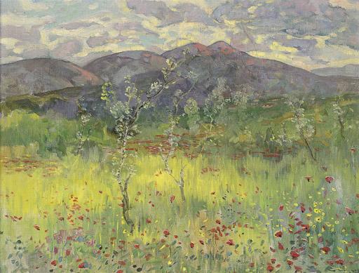Epaminondas Thomopoulos - Poppy fields before the mountains
