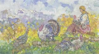 Epaninandos Thomopoulos - Farm Girl Tending Turkeys