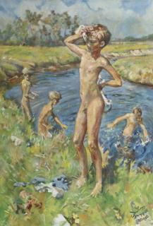 Erasmus Bernhard van Dulmen-Krumpelman - Boys playing in the river Aa