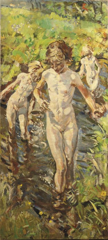 Erasmus Bernhard van Dulmen Krumpelman - Children bathing in the river Aa