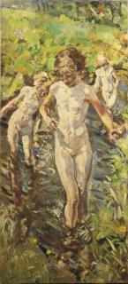 Erasmus Bernhard van Dulmen Krumpelman - Children bathing in the river Aa