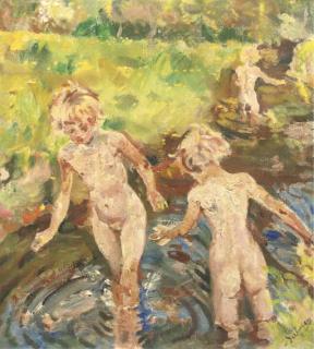 Erasmus Bernhard Van Dulmen Krumpelman - Children Playing In The River Aa