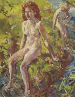 Erasmus van Dulmen Krumpelman - Girls bathing in the river Aa