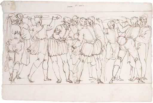 Ercole Setti - A group of tradesmen, two carrying platters on their heads