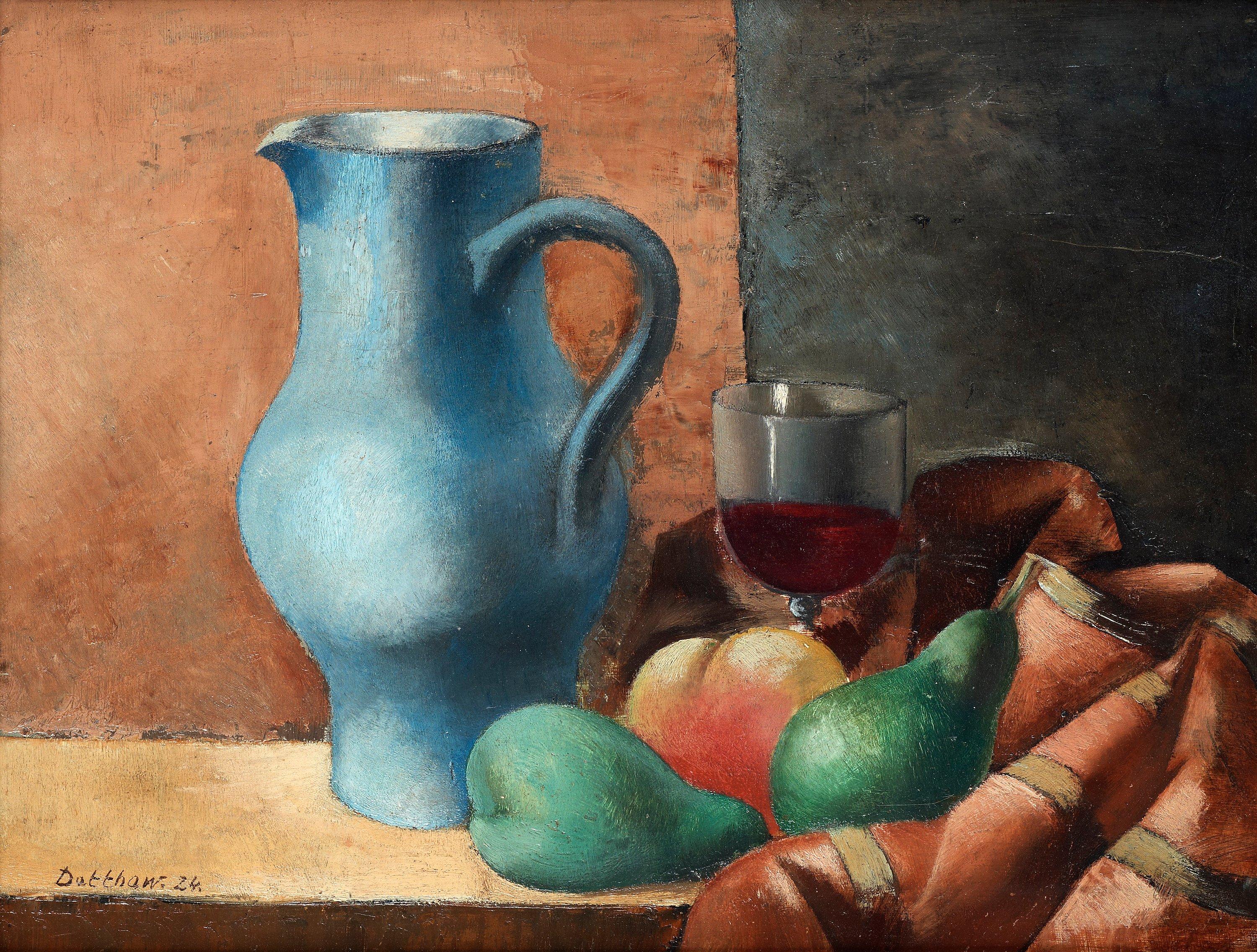 Eric Detthow - Still life with blue pitcher and wine glass