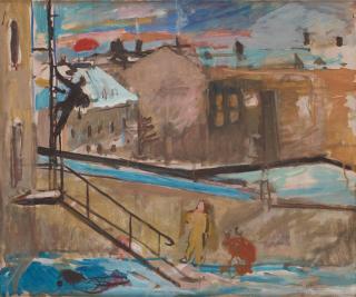 Eric Hallström - Cityscape with Chimney Sweeper