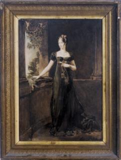 Eric Pape - Portrait of a lady in a long green dress in front of a window