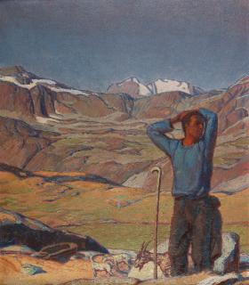 Erich Erler-Samaden - „Juni – Morgen“ (Ziegenhirte in Engadiner Landschaft)