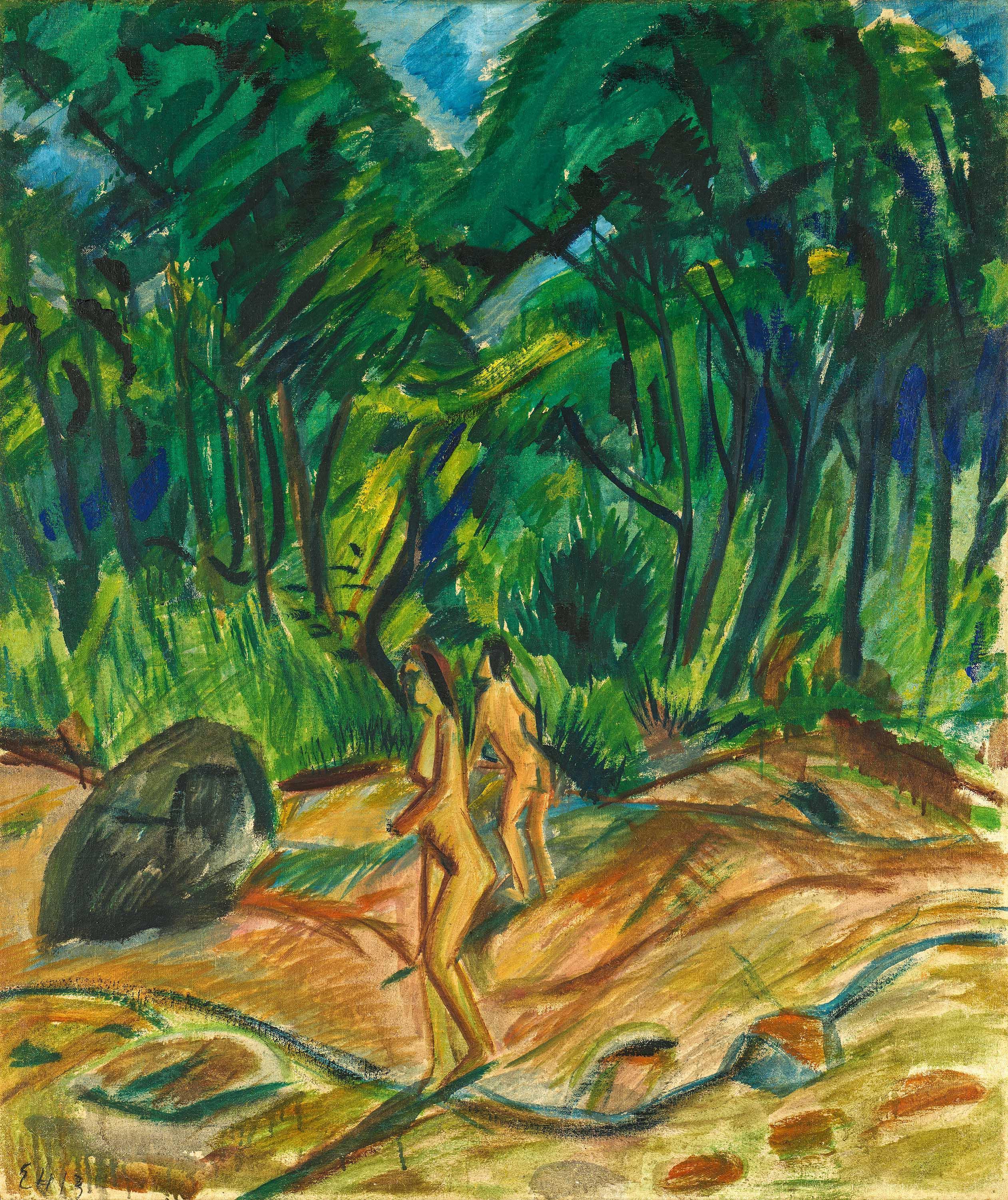 Erich Heckel - Badende vor Bäumen.