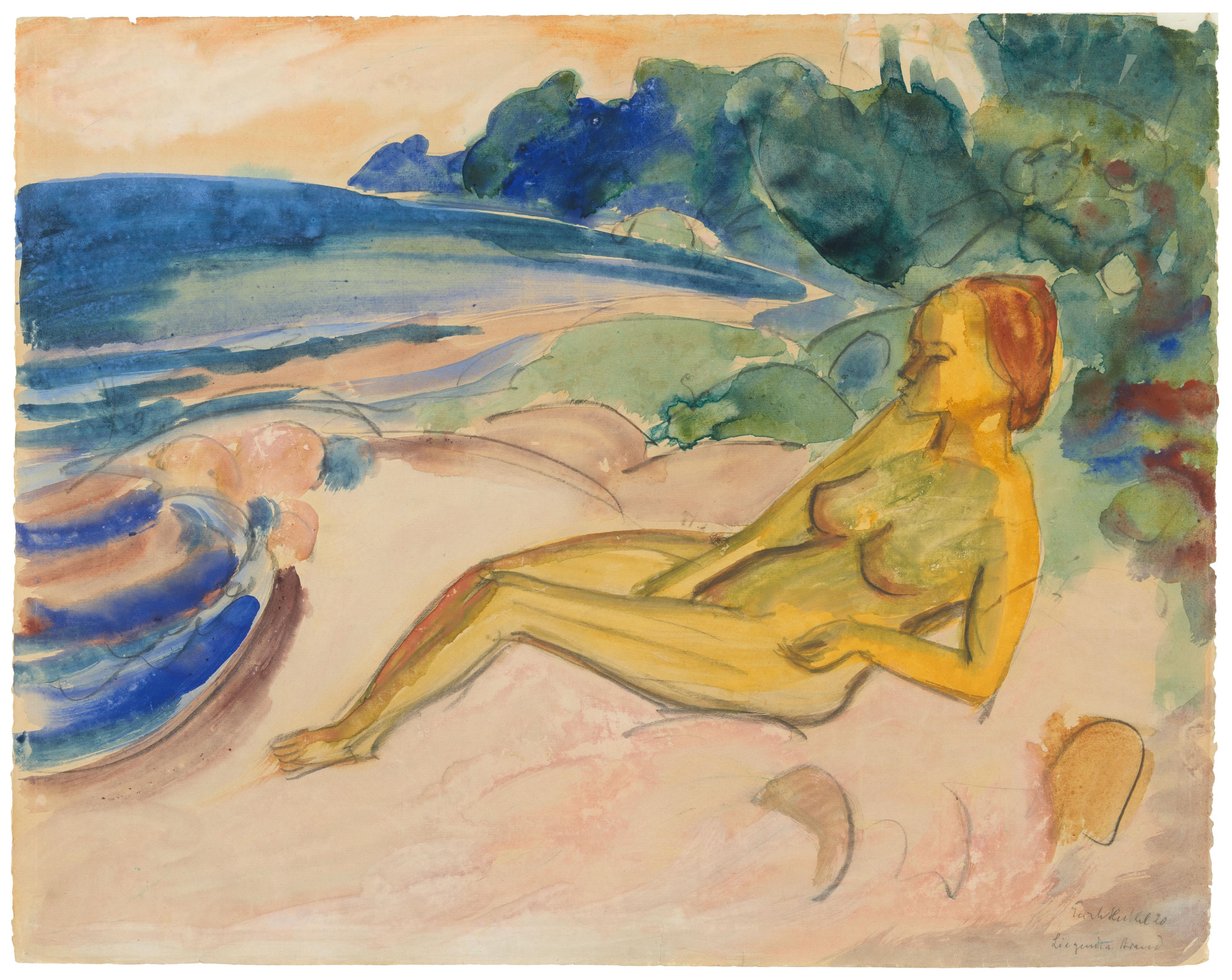 Erich Heckel - Liegende am Strand