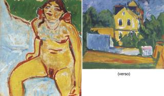 Erich Heckel - Sitzender weiblicher Akt (Ägyptisches Mädchen) (recto); Das weiße Haus, Moritzburg (verso)