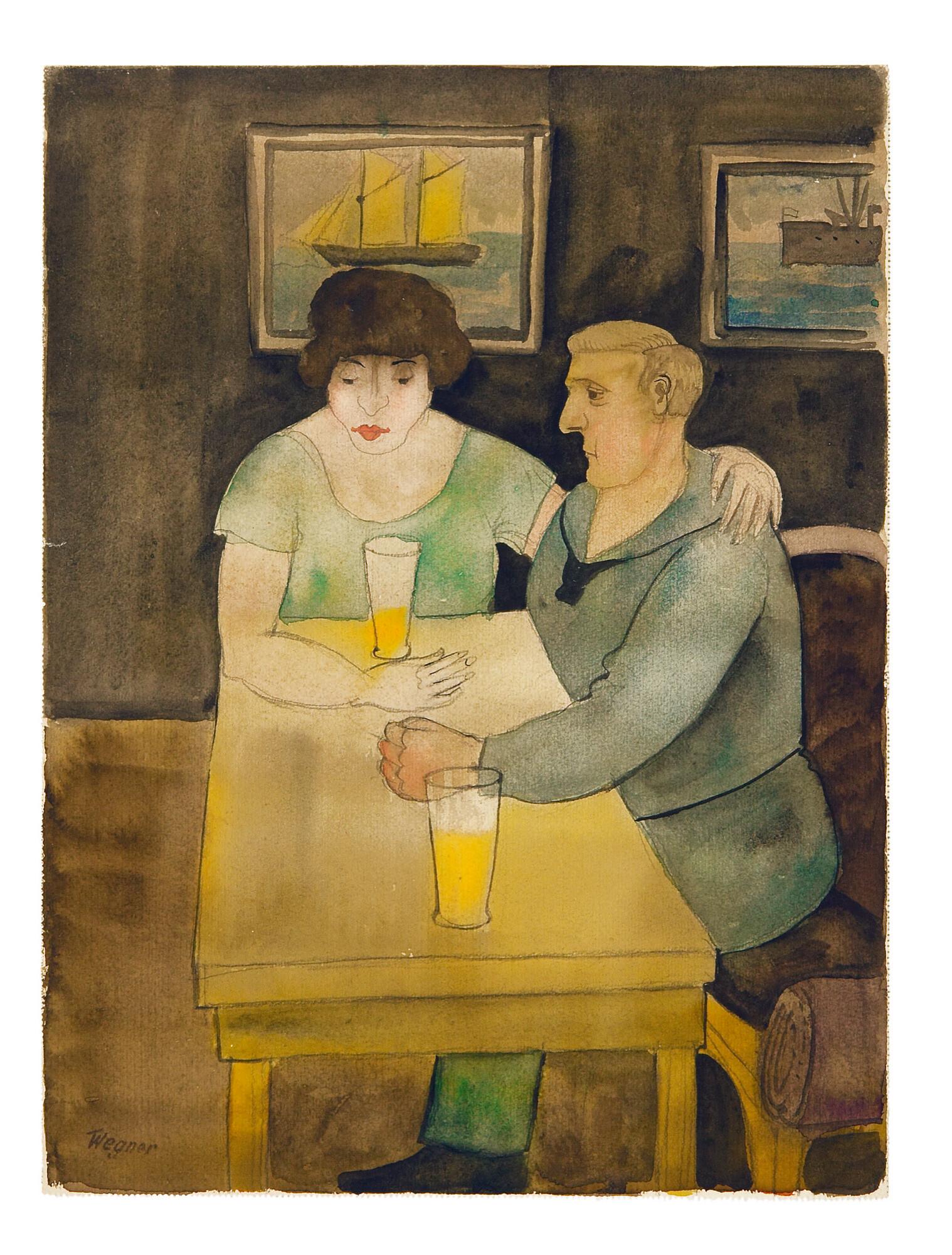 Erich Wegner - „Paar mit Segelschiff“.