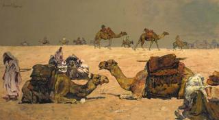 Erich Wolfsfeld - A camel caravan in the desert