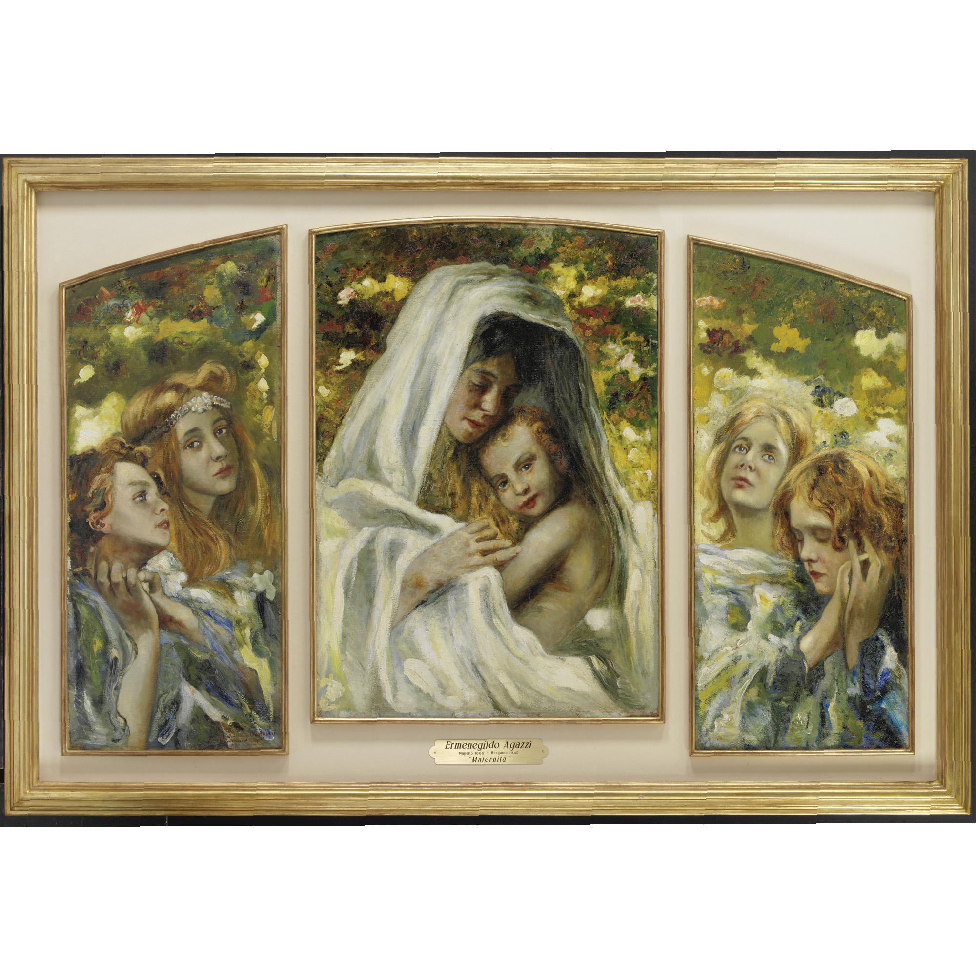 Ermenegildo Agazzi - Trittico, Maternità Con Angeli