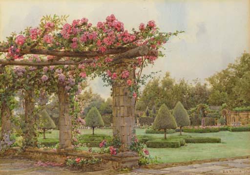 Ernest Arthue Rowe - A walk way covered with the American Pillar rose, Hever Castle