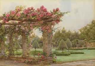 Ernest Arthue Rowe - A walk way covered with the American Pillar rose, Hever Castle