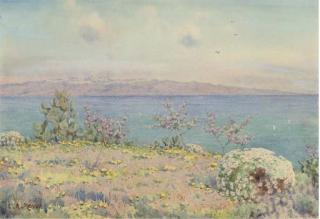 Ernest Arthur Rowe - The straits of Messina and Calabria from Taormina, Sicily