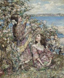 Ernest Atkinson Hornel - Amidst the spring blossom