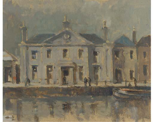 Ernest Barrett Hood - Figures Before A Canalside House; And A Train Station, Winter (Verso)