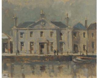 Ernest Barrett Hood - Figures Before A Canalside House; And A Train Station, Winter (Verso)