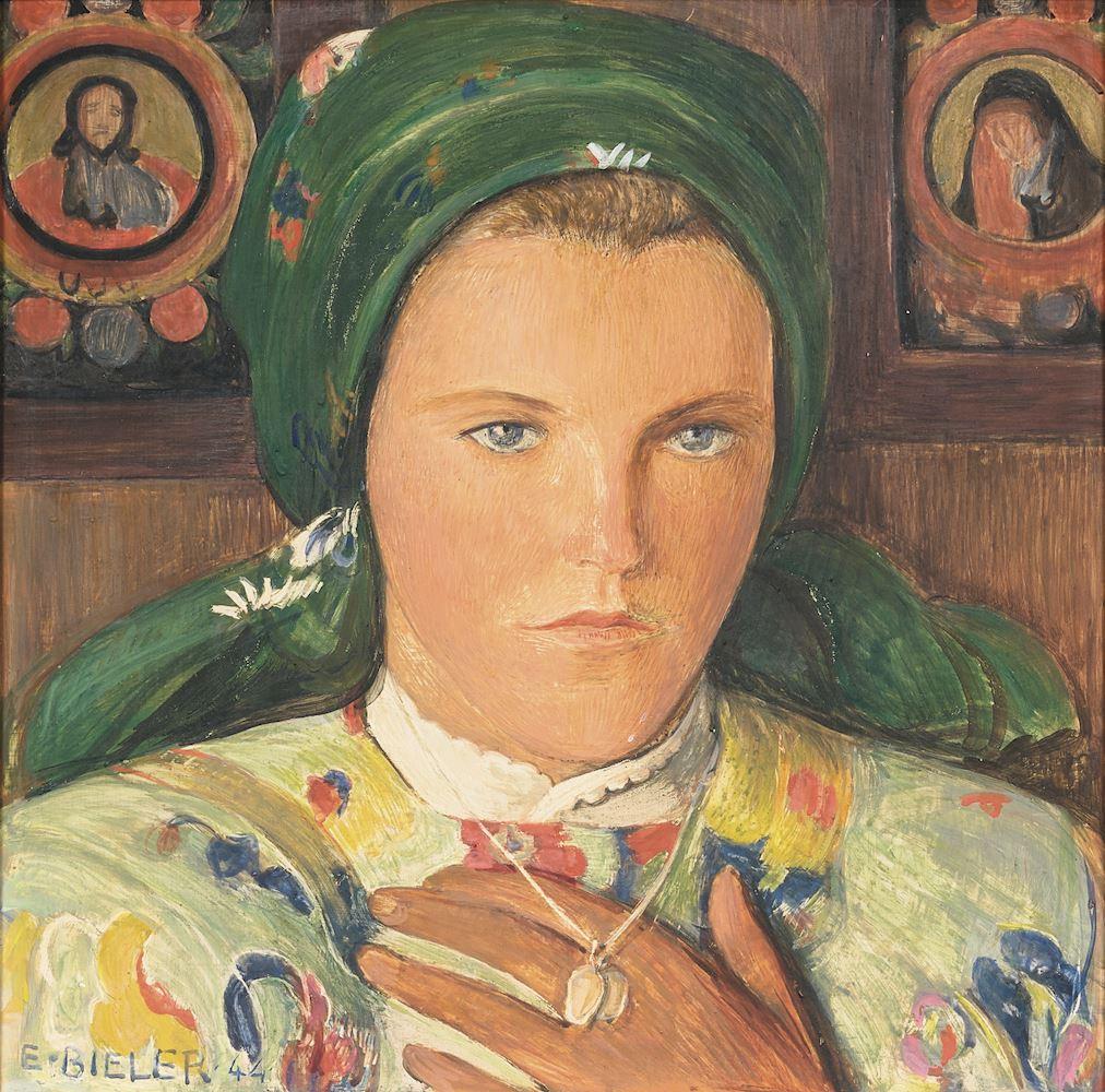 Ernest Biéler - Jeune Valaisanne au foulard et collier. 1944.