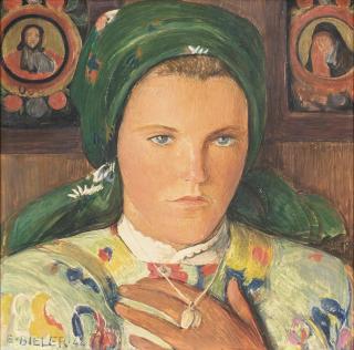 Ernest Biéler - Jeune Valaisanne au foulard et collier. 1944.