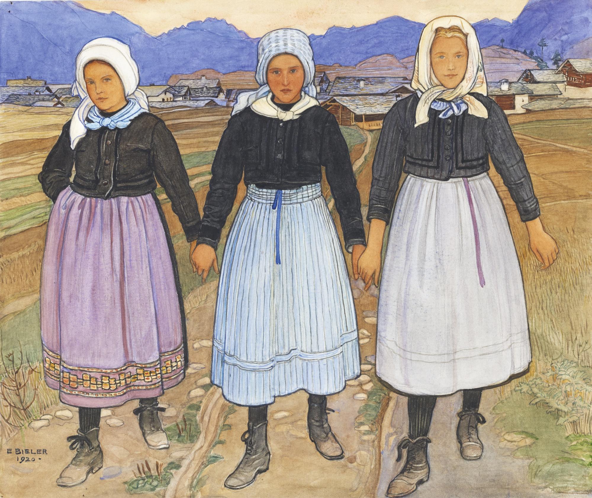 Ernest Biéler - Trois Jeunes Filles De Granois, 1920
