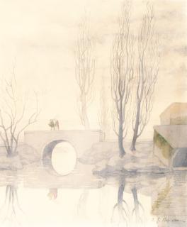 Ernest Boiceau - Flusslandschaft mit Brücke