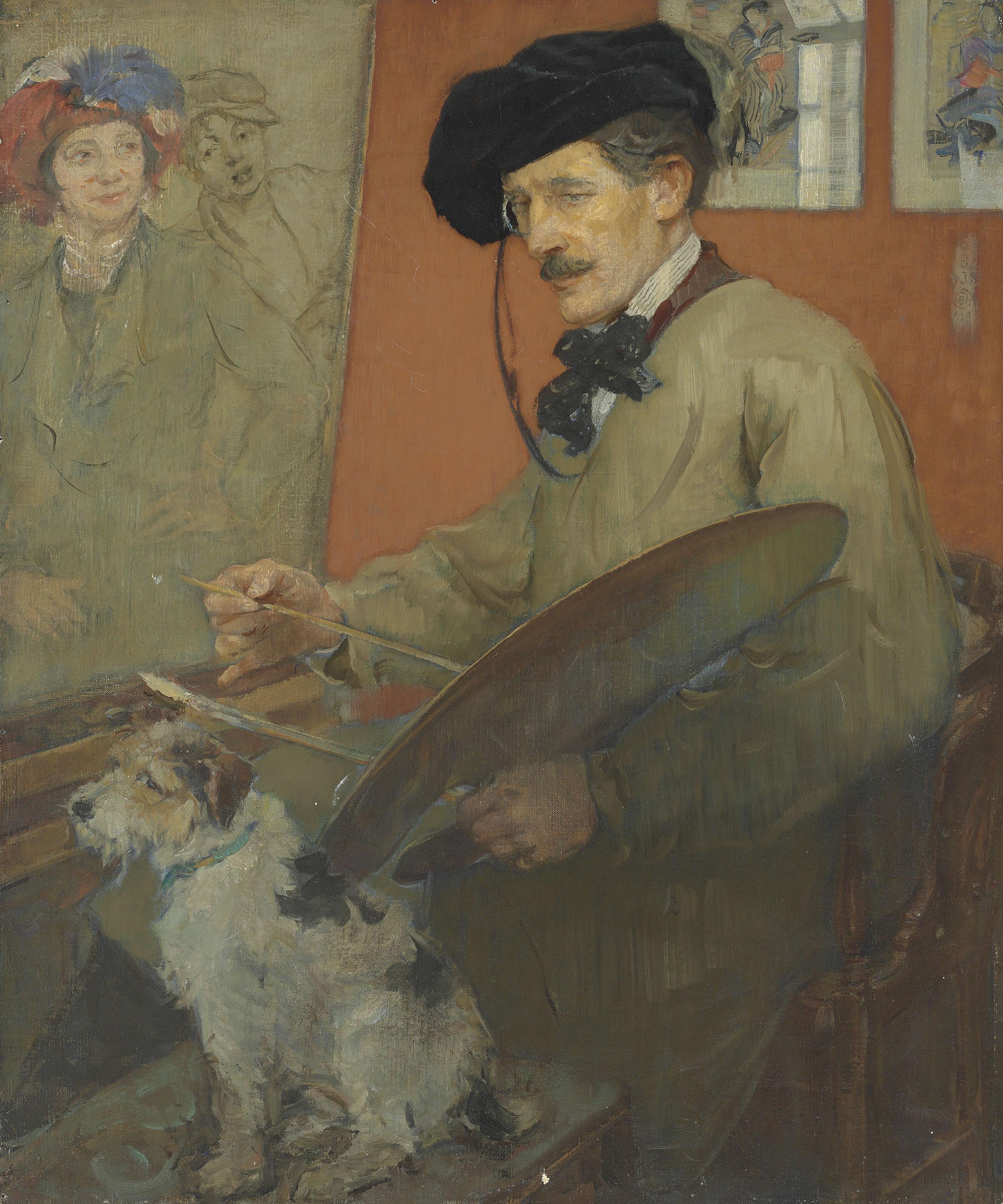 Ernest Borough Johnson - Portrait of the artist and his dog