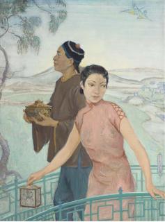 Ernest Borough Johnson - Portrait of two oriental figures, three-quarter-length, in a capriccio landscape