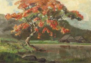 Ernest Dezentje - Landscape with blossoming flamboyant