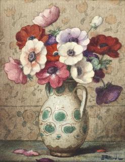 Ernest Filliard - Anemones in a green and white Jug; Carnations in a blue and white Vase
