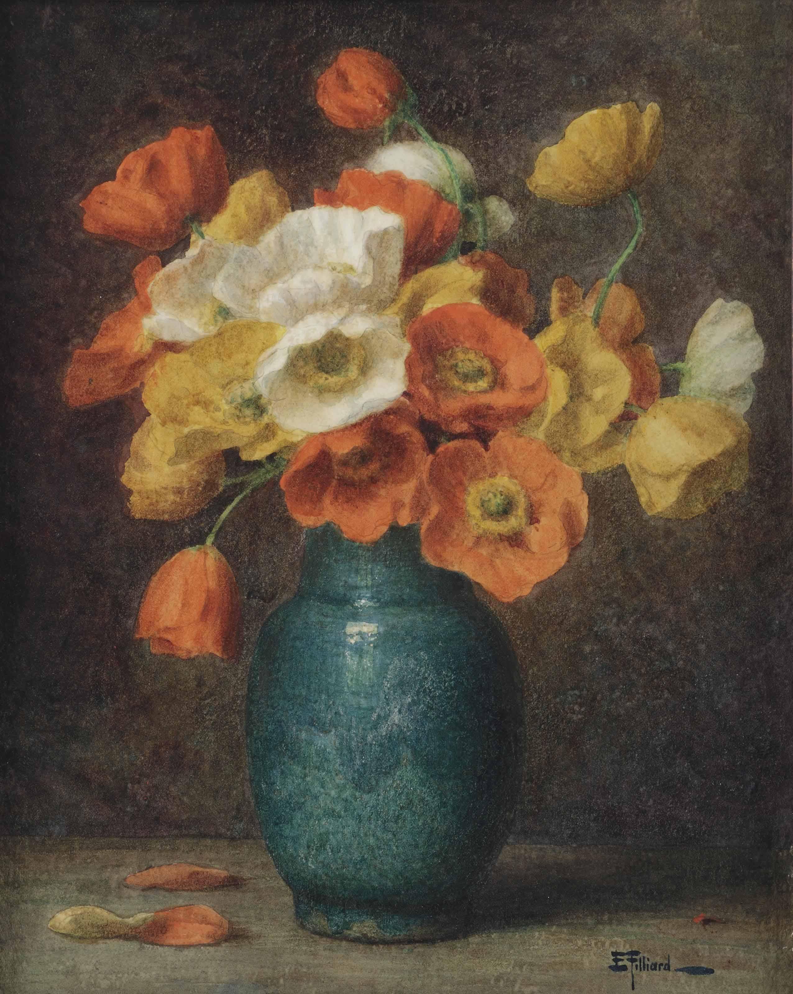 Ernest Filliard - Poppies in a blue vase