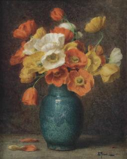 Ernest Filliard - Poppies in a blue vase