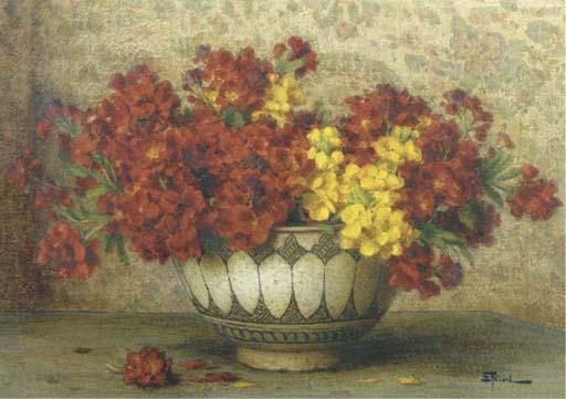 Ernest Filliard - Red and yellow flowers in a bowl